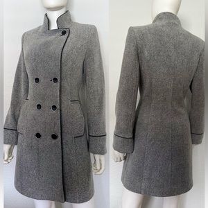 NWT WOMEN DOUBLE-BREASTED‎ COAT LINED STAND-UP COLLAR GRAY JACKET TWEED PEACOAT